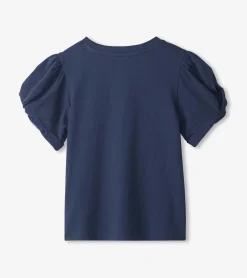 Girls Navy Twisted Sleeve Tee Tops