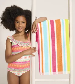 Hot Girls Ornate Tropicals Ruffle Trim Swimsuit Swimwear|Swimwear