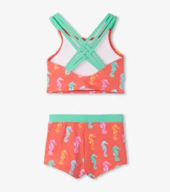 Best Girls Painted Seahorse Two-Piece Crop Top Bikini Set Swimwear|Swimwear
