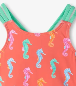 Best Girls Painted Seahorse Two-Piece Crop Top Bikini Set Swimwear|Swimwear