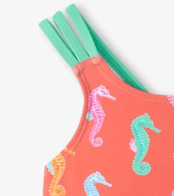 Best Girls Painted Seahorse Two-Piece Crop Top Bikini Set Swimwear|Swimwear