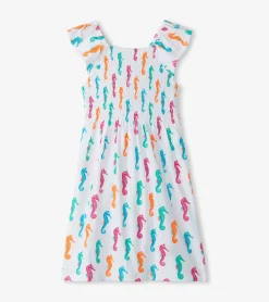 Hot Girls Painted Seahorses Smocked Dress Dresses