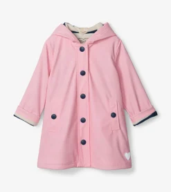 Best Girls Pink & Navy Button-Up Rain Jacket Rainwear|Rainwear