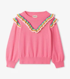 Hot Girls Pink Rainbow Ruffle Sweater Sweaters