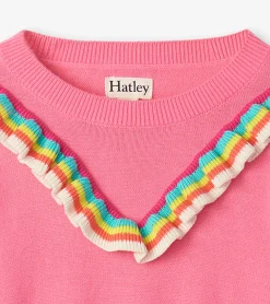 Hot Girls Pink Rainbow Ruffle Sweater Sweaters