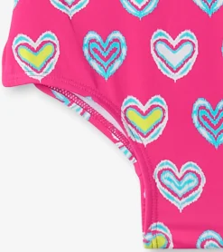 Hot Girls Pink Shibori Hearts Ruffle Sleeve Swimsuit Swimwear|Swimwear