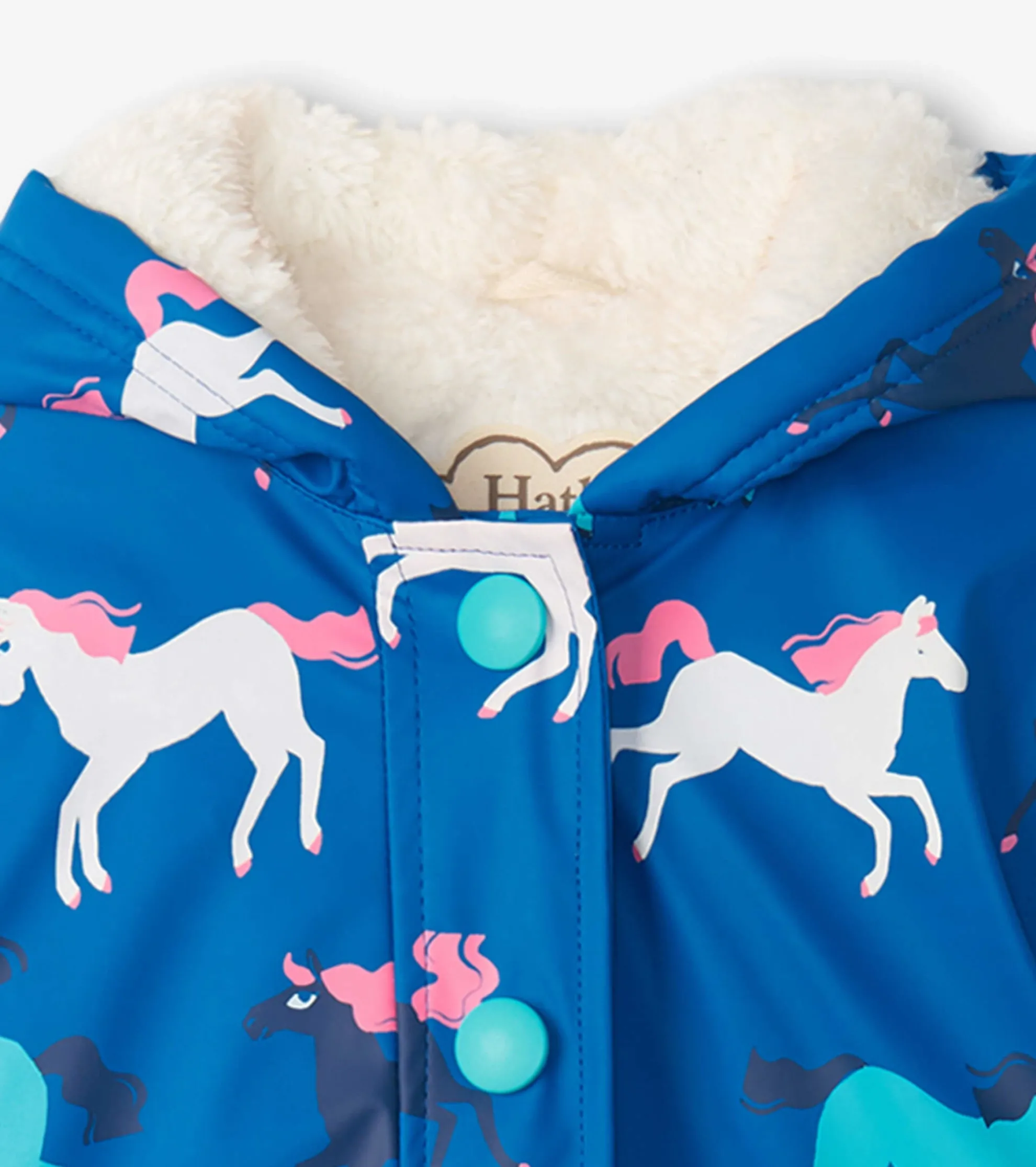Girls Prancing Horses Colour Changing Sherpa Lined Button-Up Rain Jack Rainwear|Rainwear