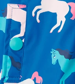 Girls Prancing Horses Colour Changing Sherpa Lined Button-Up Rain Jack Rainwear|Rainwear