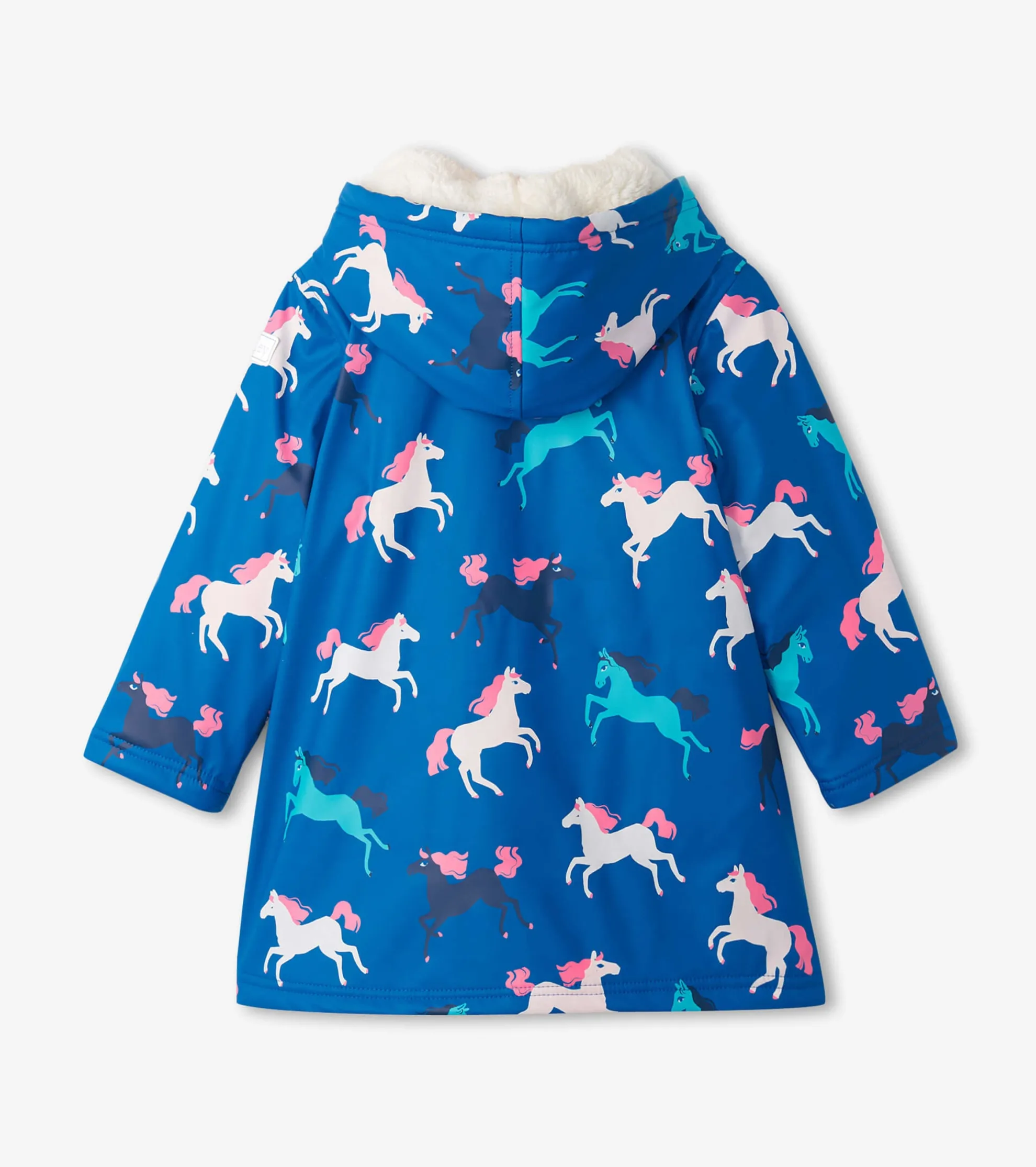 Girls Prancing Horses Colour Changing Sherpa Lined Button-Up Rain Jack Rainwear|Rainwear