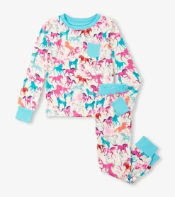Sale Girls Pretty Horses Bamboo Pajama Set Sleepwear|Sleepwear