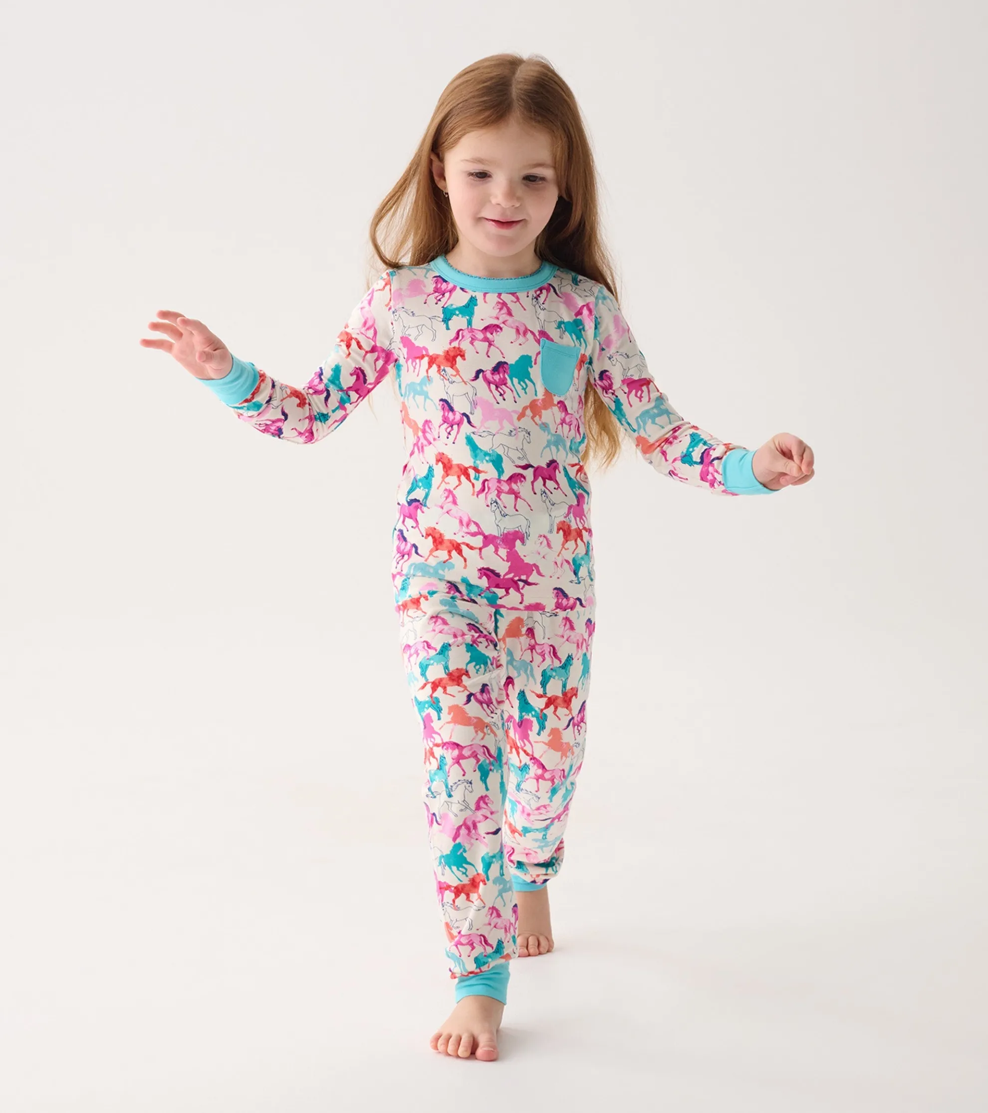 Sale Girls Pretty Horses Bamboo Pajama Set Sleepwear|Sleepwear