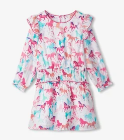 Outlet Girls Pretty Horses Smocked Waist Dress Dresses