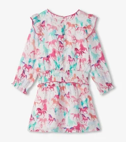 Outlet Girls Pretty Horses Smocked Waist Dress Dresses