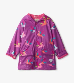 Online Girls Pretty Unicorn Colour Changing Button-Up Rain Jacket Rainwear|Rainwear