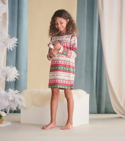 Sale Girls Puppy Hearts Fair Isle Long Sleeve Nightdress Sleepwear|Sleepwear