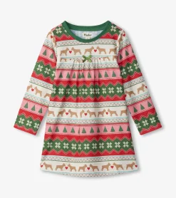 Sale Girls Puppy Hearts Fair Isle Long Sleeve Nightdress Sleepwear|Sleepwear