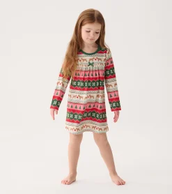 Sale Girls Puppy Hearts Fair Isle Long Sleeve Nightdress Sleepwear|Sleepwear