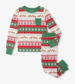 Discount Girls Puppy Hearts Fair Isle Bamboo Pajama Set Sleepwear|Sleepwear