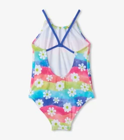 Hot Girls Rainbow Flower Gathered Swimsuit Swimwear|Swimwear