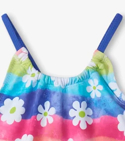 Hot Girls Rainbow Flower Gathered Swimsuit Swimwear|Swimwear
