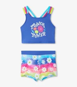 Girls Rainbow Flower Two-Piece Crop Top Bikini Set Swimwear|Swimwear