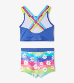 Girls Rainbow Flower Two-Piece Crop Top Bikini Set Swimwear|Swimwear