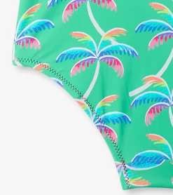New Girls Rainbow Palm Shoulder Shoulder Bow Swimsuit Swimwear|Swimwear