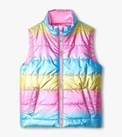 Girls Rainbow Shine Reversible Quilted Vest Outerwear|Tops