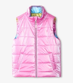 Girls Rainbow Shine Reversible Quilted Vest Outerwear|Tops