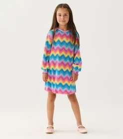 Discount Girls Rainbow Wave Pleated A-Line Dress Dresses