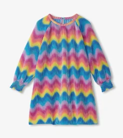 Discount Girls Rainbow Wave Pleated A-Line Dress Dresses
