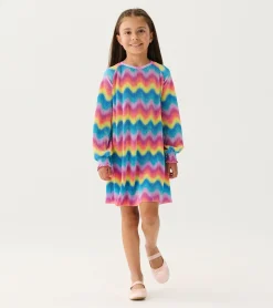 Discount Girls Rainbow Wave Pleated A-Line Dress Dresses