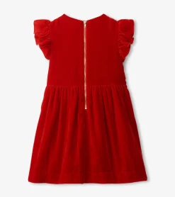 New Girls Red Velvet Smocked Panel Dress Dresses