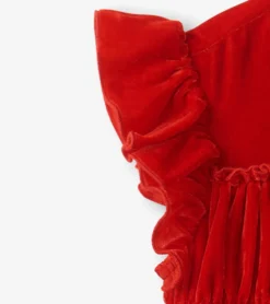 New Girls Red Velvet Smocked Panel Dress Dresses