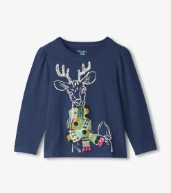 New Girls Reindeer Scarf T-Shirt Tops