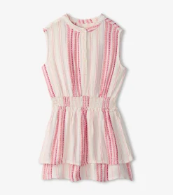 Hot Girls Ribbon Stripe Smocked Waist Dress Dresses