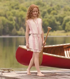 Hot Girls Ribbon Stripe Smocked Waist Dress Dresses