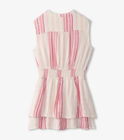 Hot Girls Ribbon Stripe Smocked Waist Dress Dresses