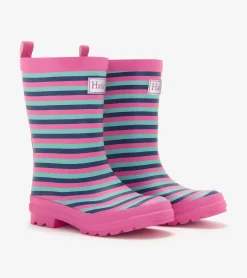 Hot Girls Rose Violet Stripes Matte Rain Boots Rainwear|Rainwear