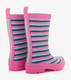 Hot Girls Rose Violet Stripes Matte Rain Boots Rainwear|Rainwear