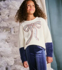 Clearance Girls Sequin Bow Fluffy Sleeve Sweater Sweaters