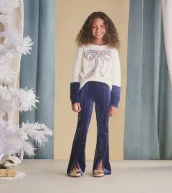 Clearance Girls Sequin Bow Fluffy Sleeve Sweater Sweaters