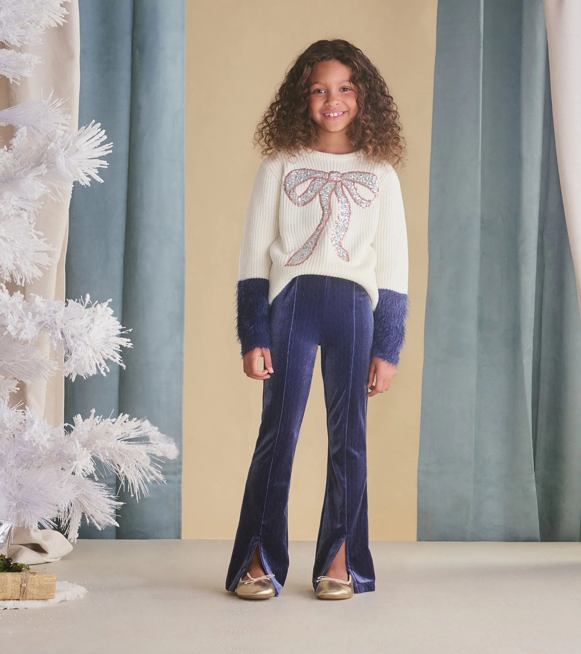 Clearance Girls Sequin Bow Fluffy Sleeve Sweater Sweaters