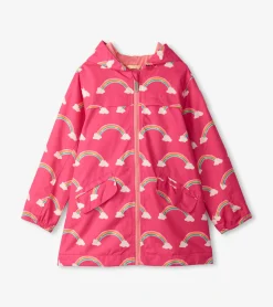 Discount Girls Summer Rainbow Zip-Up Lightweight Rain Jacket Rainwear|Rainwear