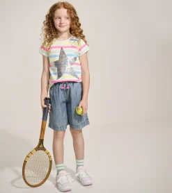 Girls Summer Sea Stripes Graphic Tee Tops
