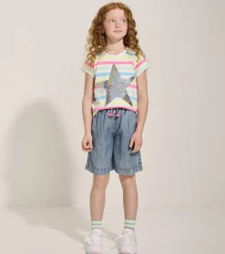Girls Summer Sea Stripes Graphic Tee Tops