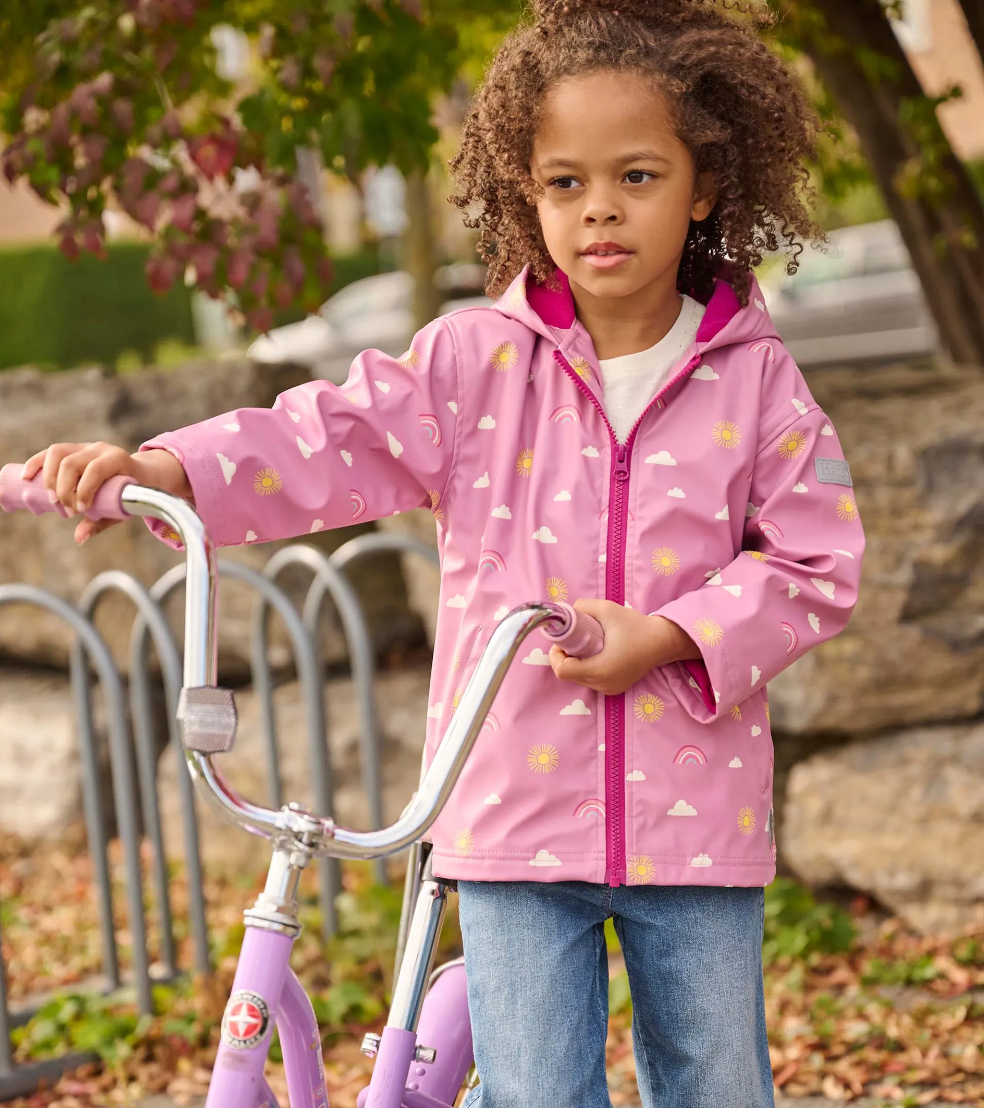 Girls Sun Charms Zip-Up Rain Jacket Rainwear|Rainwear
