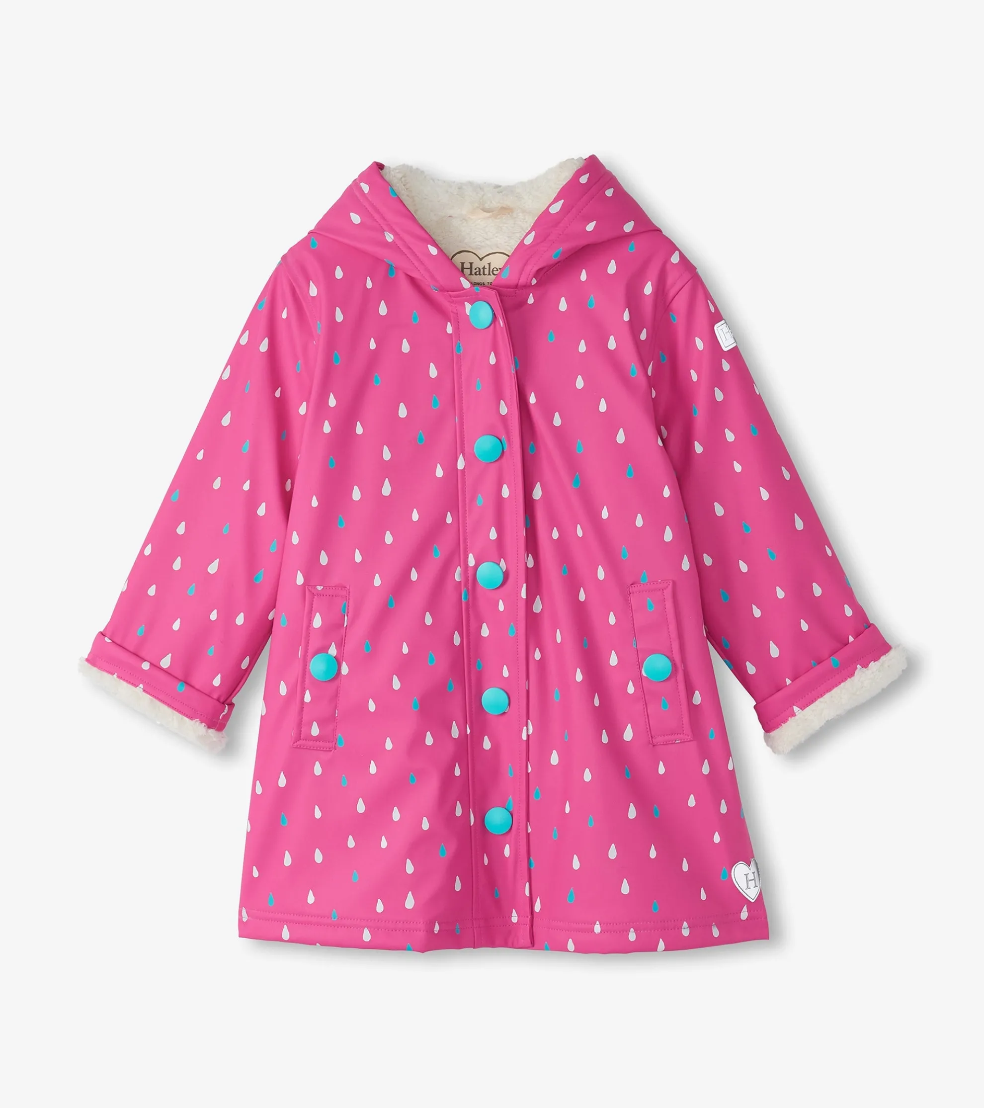 Discount Girls Tiny Dots Sherpa Lined Button-Up Rain Jacket Rainwear|Rainwear
