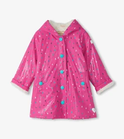 Discount Girls Tiny Dots Sherpa Lined Button-Up Rain Jacket Rainwear|Rainwear