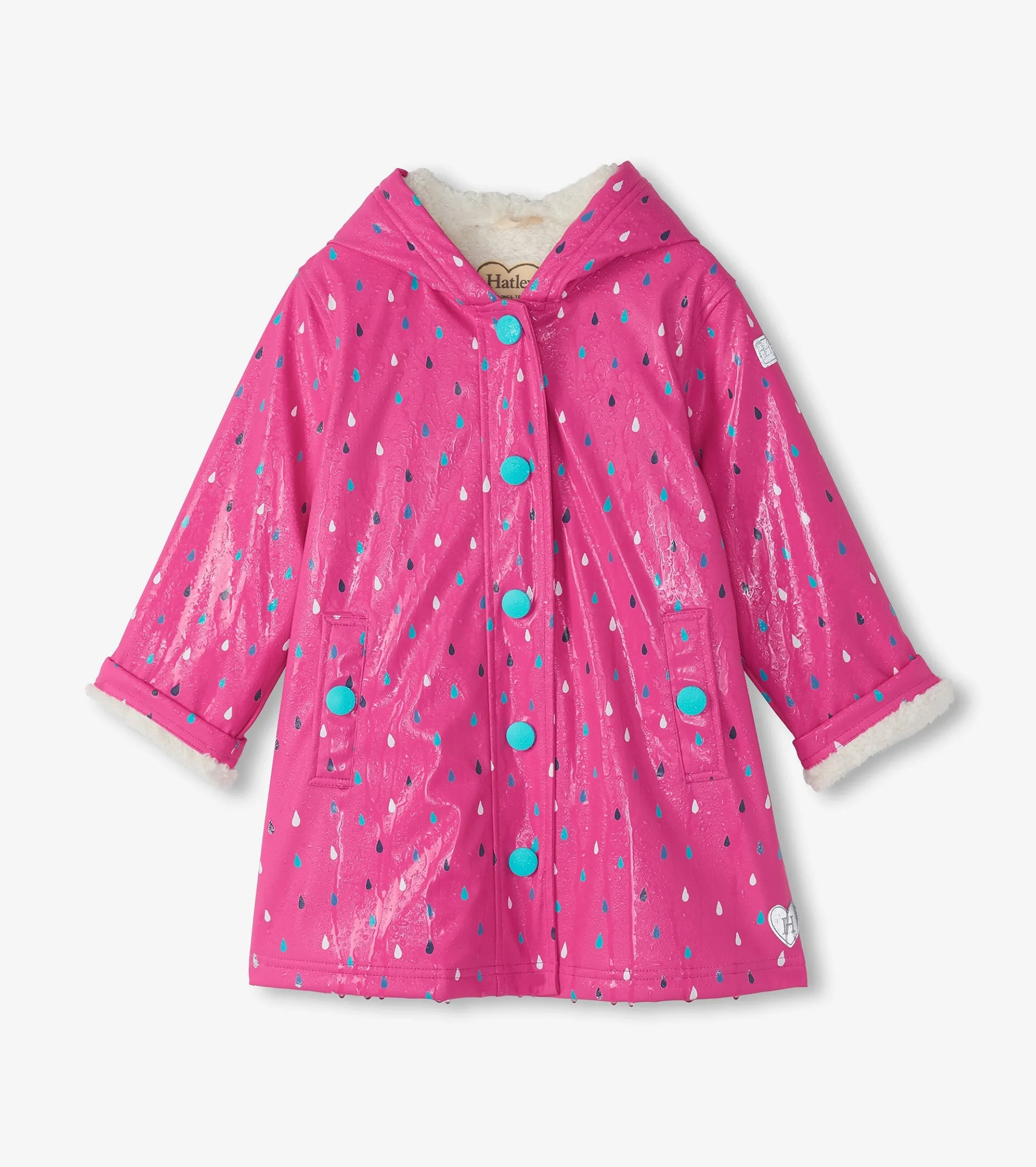 Discount Girls Tiny Dots Sherpa Lined Button-Up Rain Jacket Rainwear|Rainwear